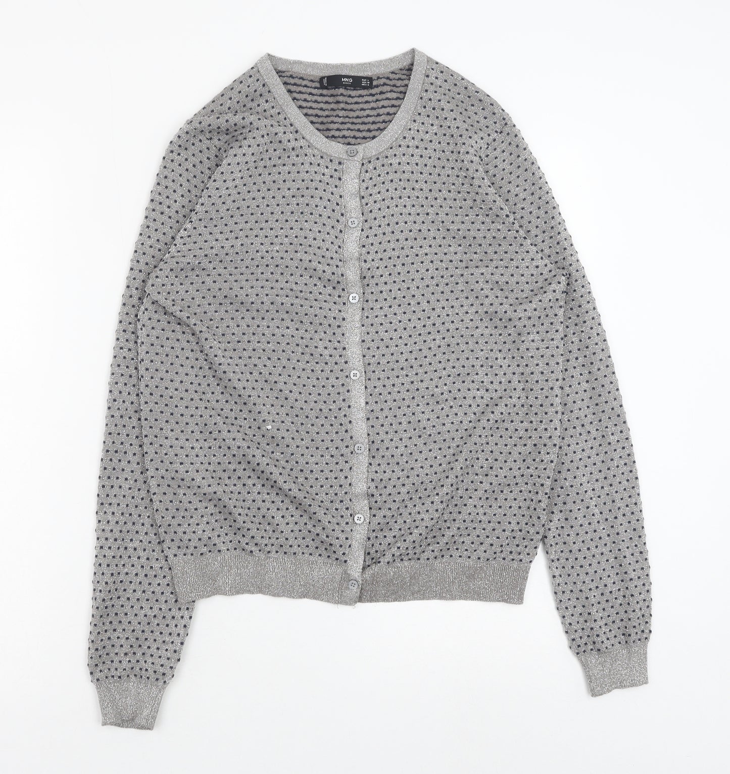 MNG Womens Grey Round Neck Polka Dot Viscose Cardigan Jumper Size L