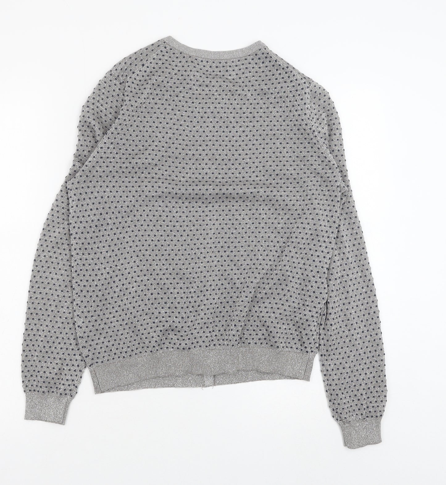 MNG Womens Grey Round Neck Polka Dot Viscose Cardigan Jumper Size L