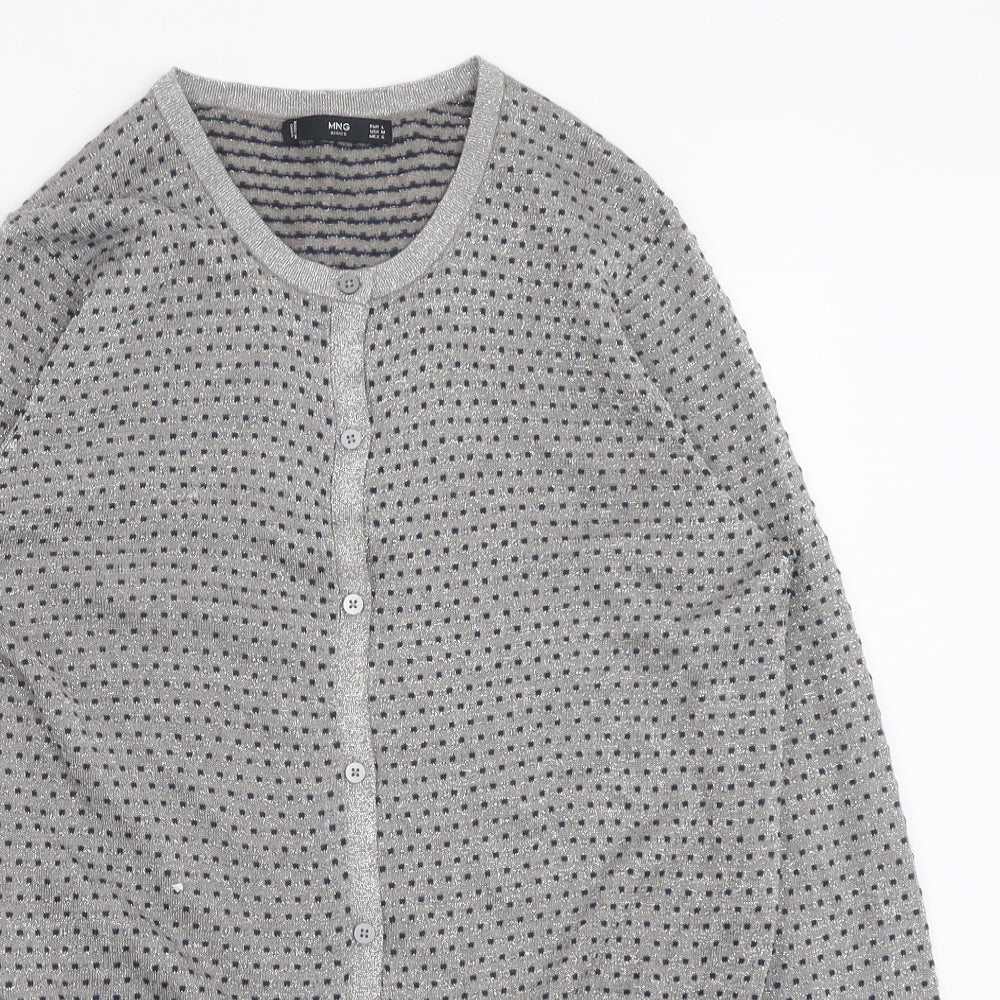MNG Womens Grey Round Neck Polka Dot Viscose Cardigan Jumper Size L