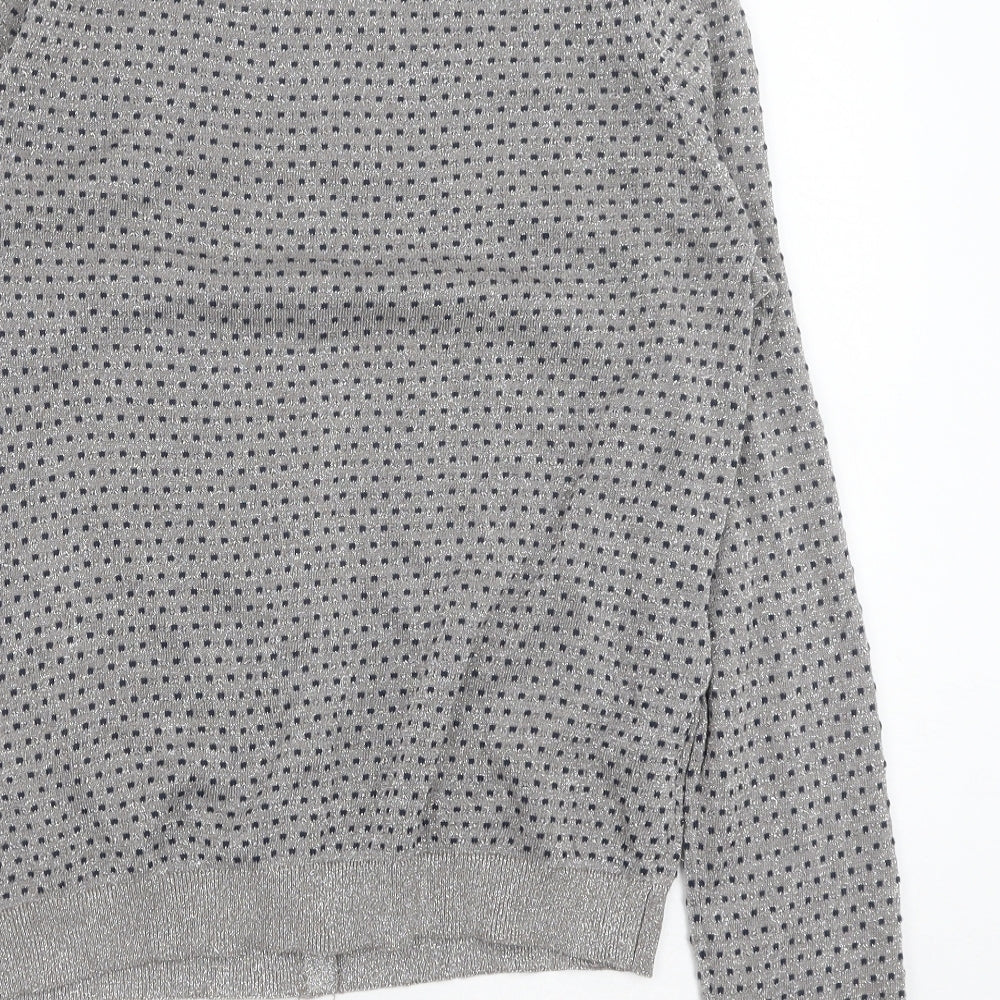 MNG Womens Grey Round Neck Polka Dot Viscose Cardigan Jumper Size L
