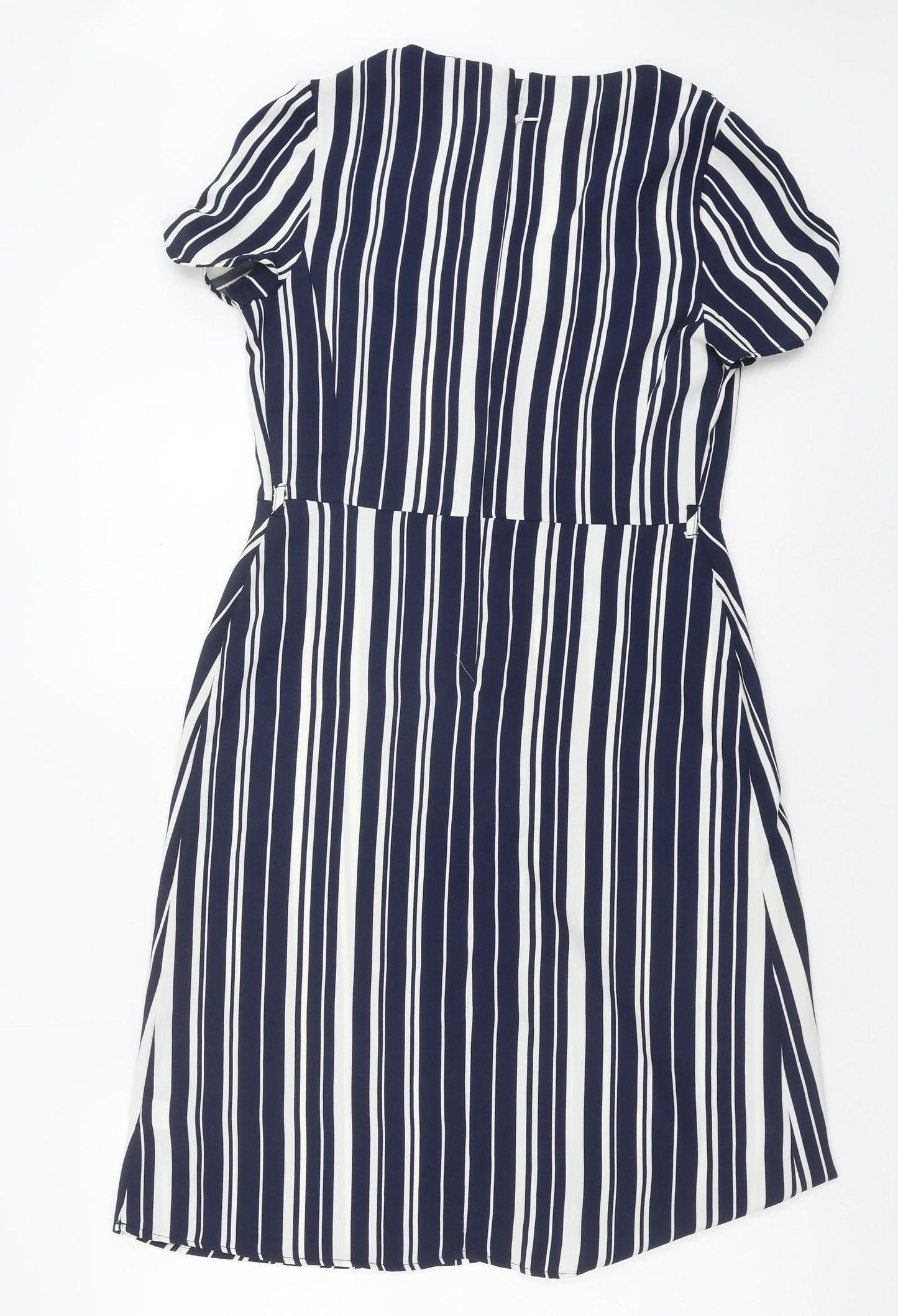 TU Womens Blue Striped Polyester Shirt Dress Size 8 V-Neck Zip