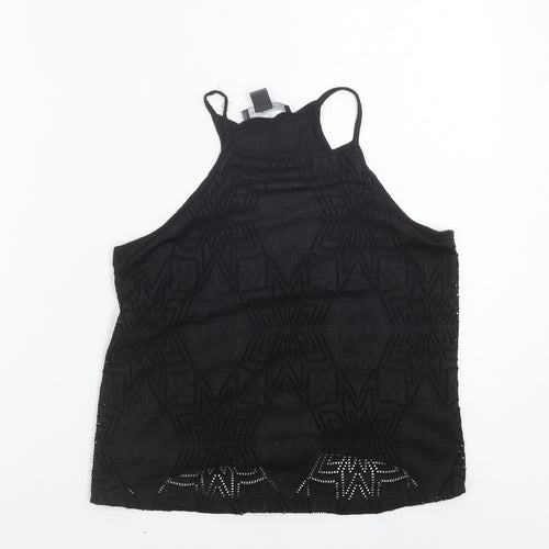 Primark Womens Black Geometric Polyester Basic Tank Size 6 Round Neck