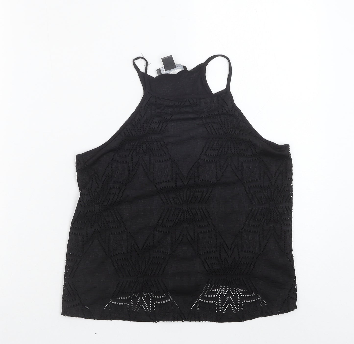 Primark Womens Black Geometric Polyester Basic Tank Size 6 Round Neck