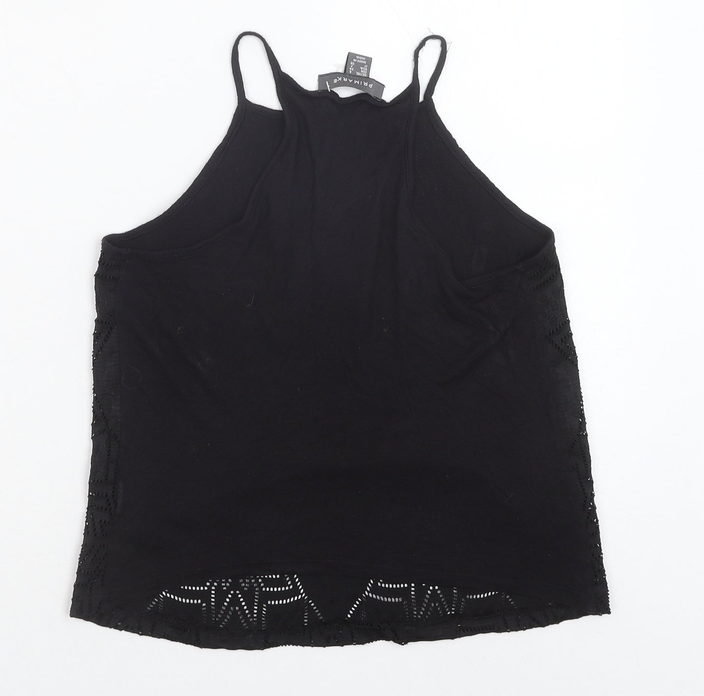 Primark Womens Black Geometric Polyester Basic Tank Size 6 Round Neck