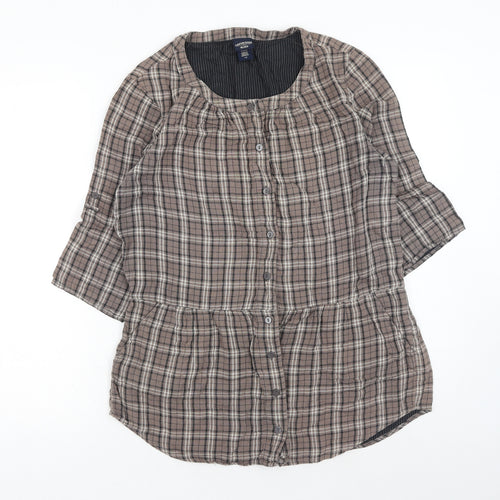 Canyon River Blues Womens Brown Plaid Cotton Basic Button-Up Size L Scoop Neck
