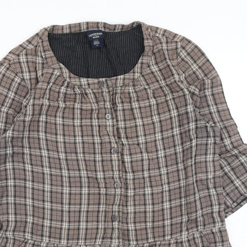 Canyon River Blues Womens Brown Plaid Cotton Basic Button-Up Size L Scoop Neck