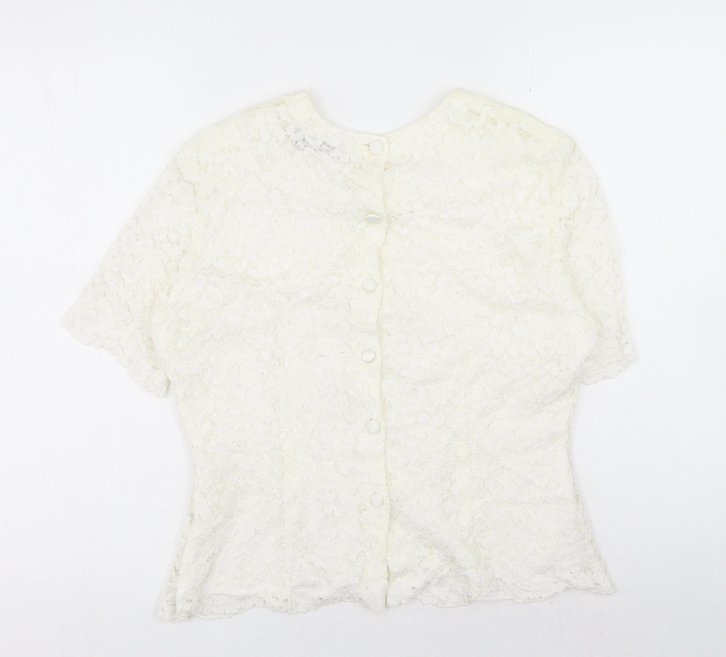 Debenhams Womens White Geometric Viscose Basic T-Shirt Size 16 Round Neck - Lace Overlay