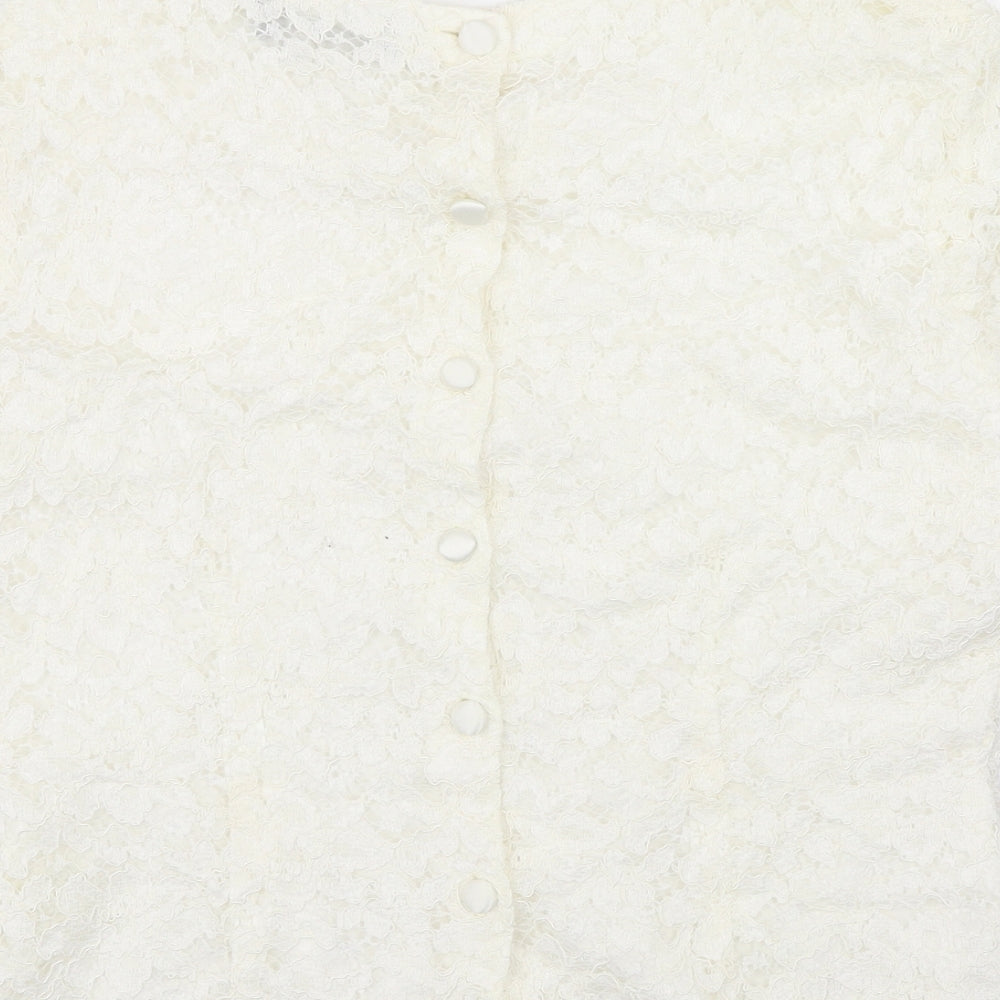 Debenhams Womens White Geometric Viscose Basic T-Shirt Size 16 Round Neck - Lace Overlay