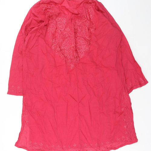 Preworn Womens Red Cotton Basic Blouse Size 8 Round Neck