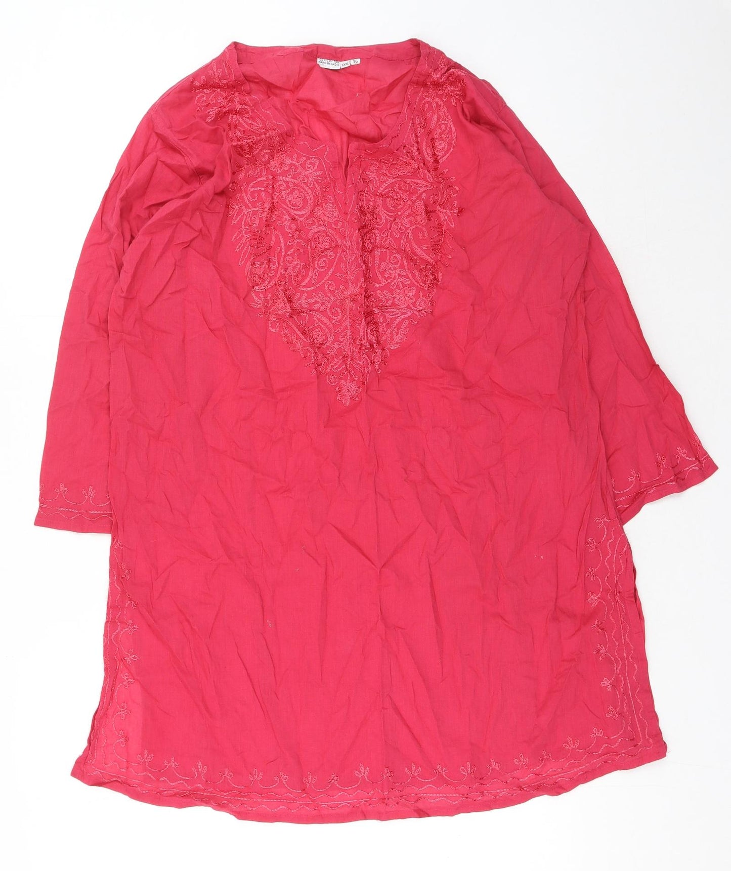 Preworn Womens Red Cotton Basic Blouse Size 8 Round Neck