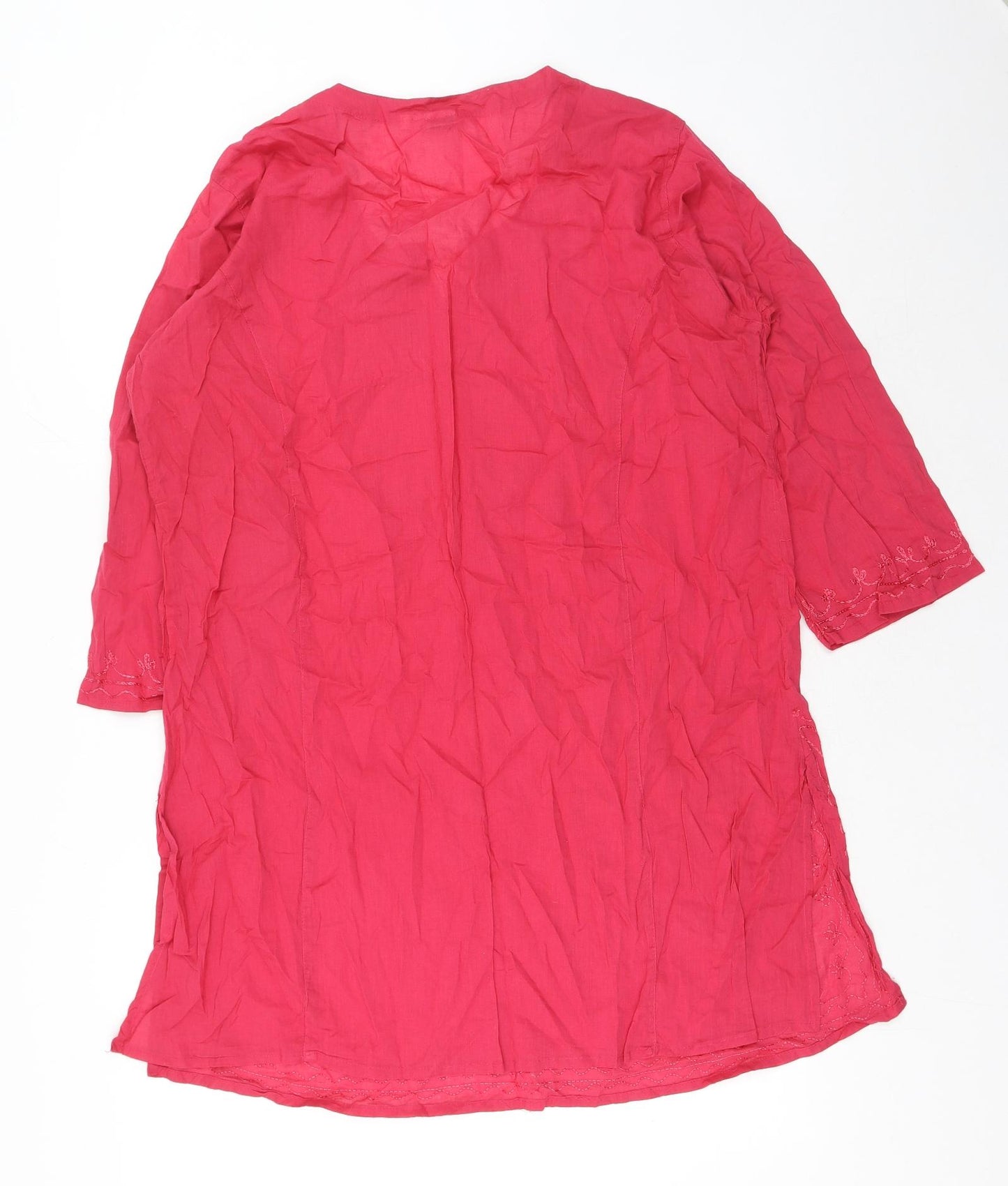 Preworn Womens Red Cotton Basic Blouse Size 8 Round Neck