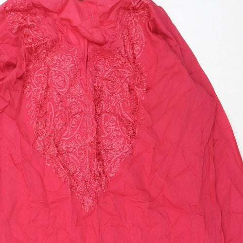 Preworn Womens Red Cotton Basic Blouse Size 8 Round Neck