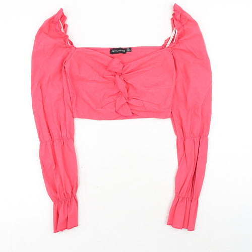 PRETTYLITTLETHING Womens Pink Polyester Cropped Blouse Size 6 Sweetheart