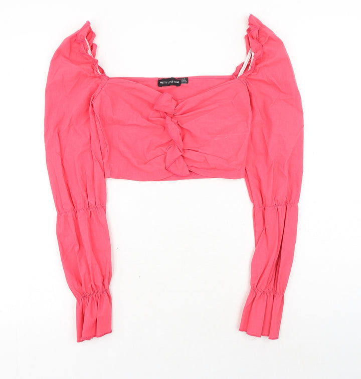 PRETTYLITTLETHING Womens Pink Polyester Cropped Blouse Size 6 Sweetheart