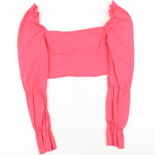 PRETTYLITTLETHING Womens Pink Polyester Cropped Blouse Size 6 Sweetheart