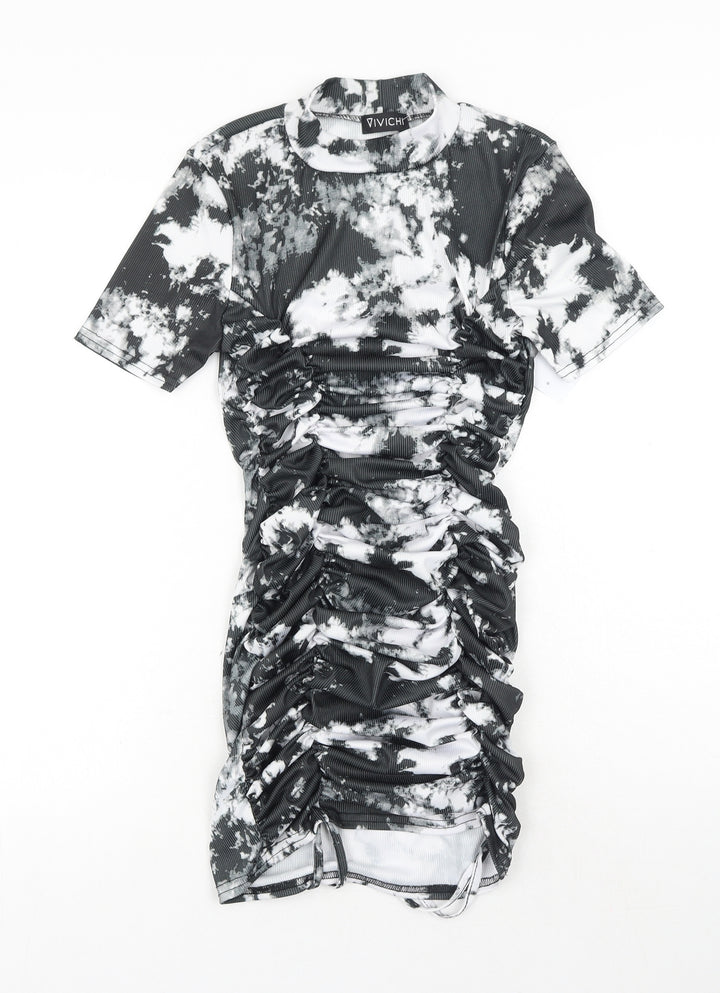Vivichi Womens Grey Tie Dye Polyester Bodycon Size S Mock Neck Pullover
