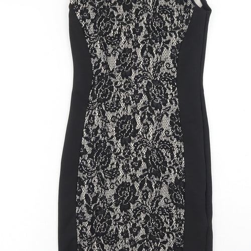 Agenda Womens Black Floral Polyester Pencil Dress Size 8 Scoop Neck Pullover