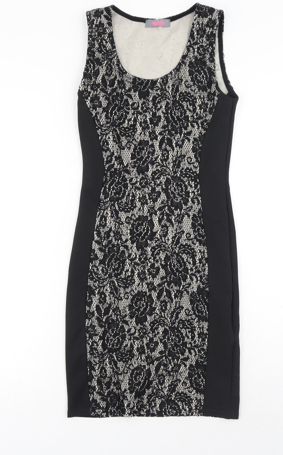 Agenda Womens Black Floral Polyester Pencil Dress Size 8 Scoop Neck Pullover