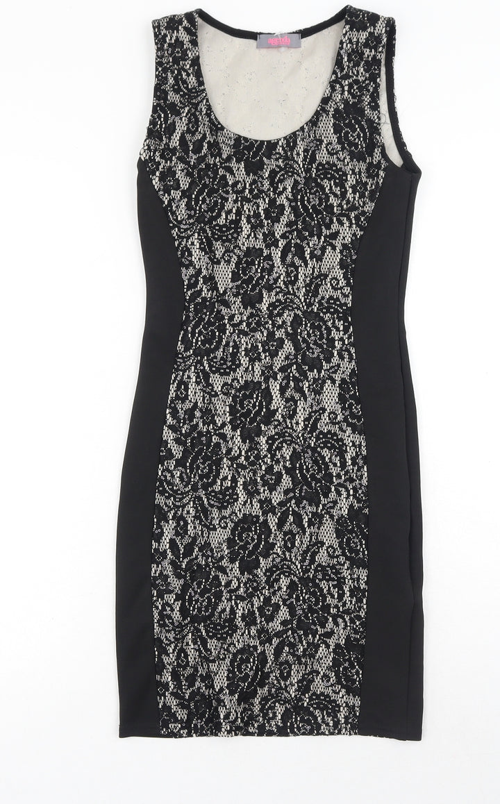 Agenda Womens Black Floral Polyester Pencil Dress Size 8 Scoop Neck Pullover