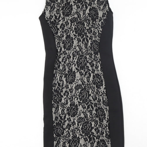 Agenda Womens Black Floral Polyester Pencil Dress Size 8 Scoop Neck Pullover