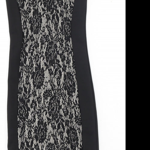 Agenda Womens Black Floral Polyester Pencil Dress Size 8 Scoop Neck Pullover