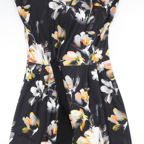 Sabrina Diamanti Womens Black Floral Polyester A-Line Size M Boat Neck Pullover