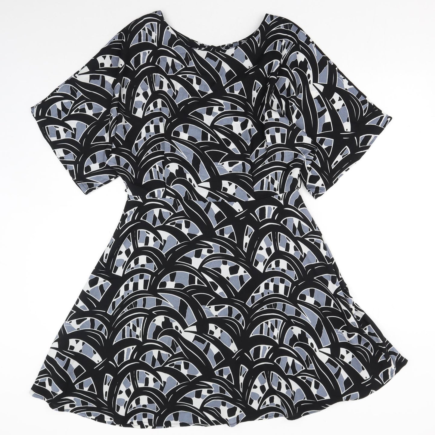 Glamourous Womens Grey Geometric Polyester Skater Dress Size M Boat Neck Zip