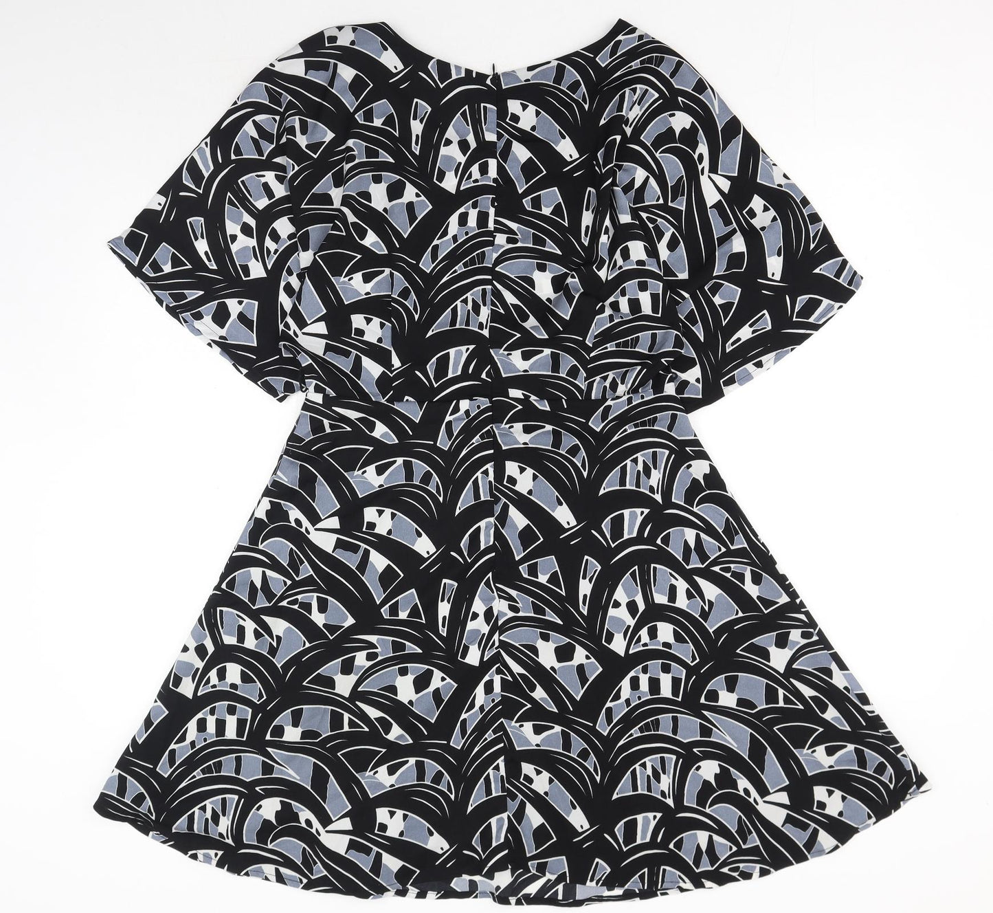 Glamourous Womens Grey Geometric Polyester Skater Dress Size M Boat Neck Zip