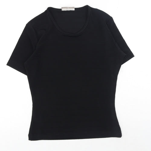 Country Casuals Womens Black Polyester Basic T-Shirt Size S Scoop Neck