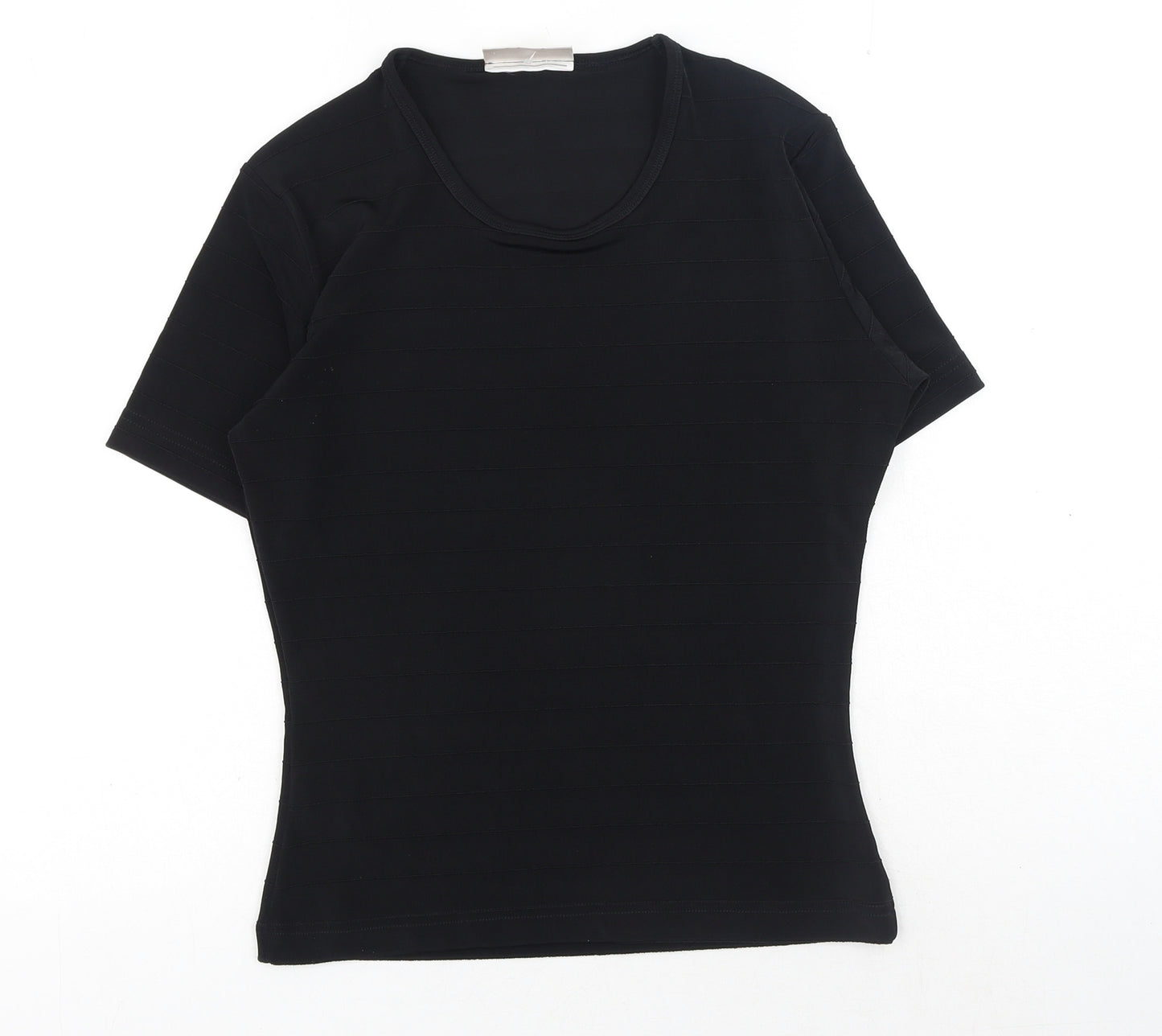 Country Casuals Womens Black Polyester Basic T-Shirt Size S Scoop Neck