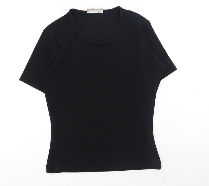 Country Casuals Womens Black Polyester Basic T-Shirt Size S Scoop Neck