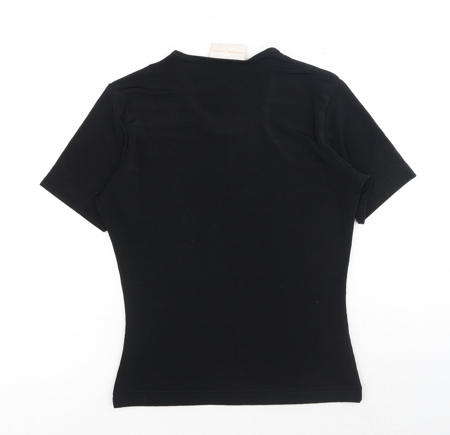 Country Casuals Womens Black Polyester Basic T-Shirt Size S Scoop Neck