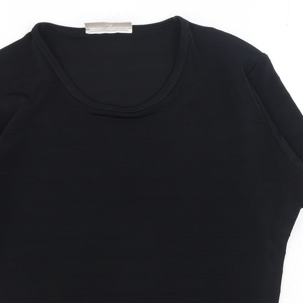 Country Casuals Womens Black Polyester Basic T-Shirt Size S Scoop Neck