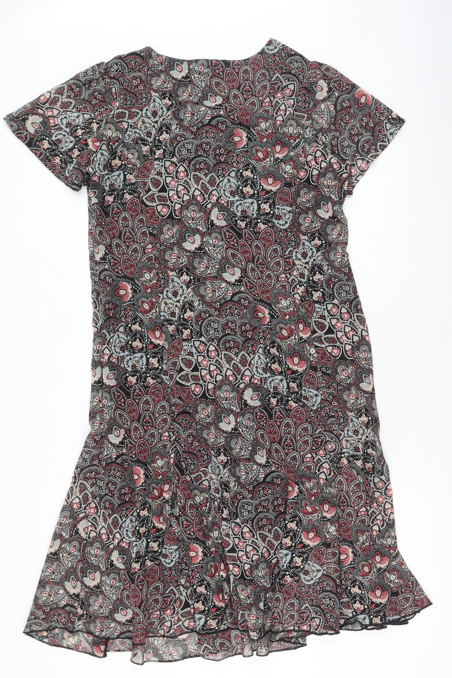 Damart Womens Black Paisley Polyester A-Line Size 14 Round Neck Button