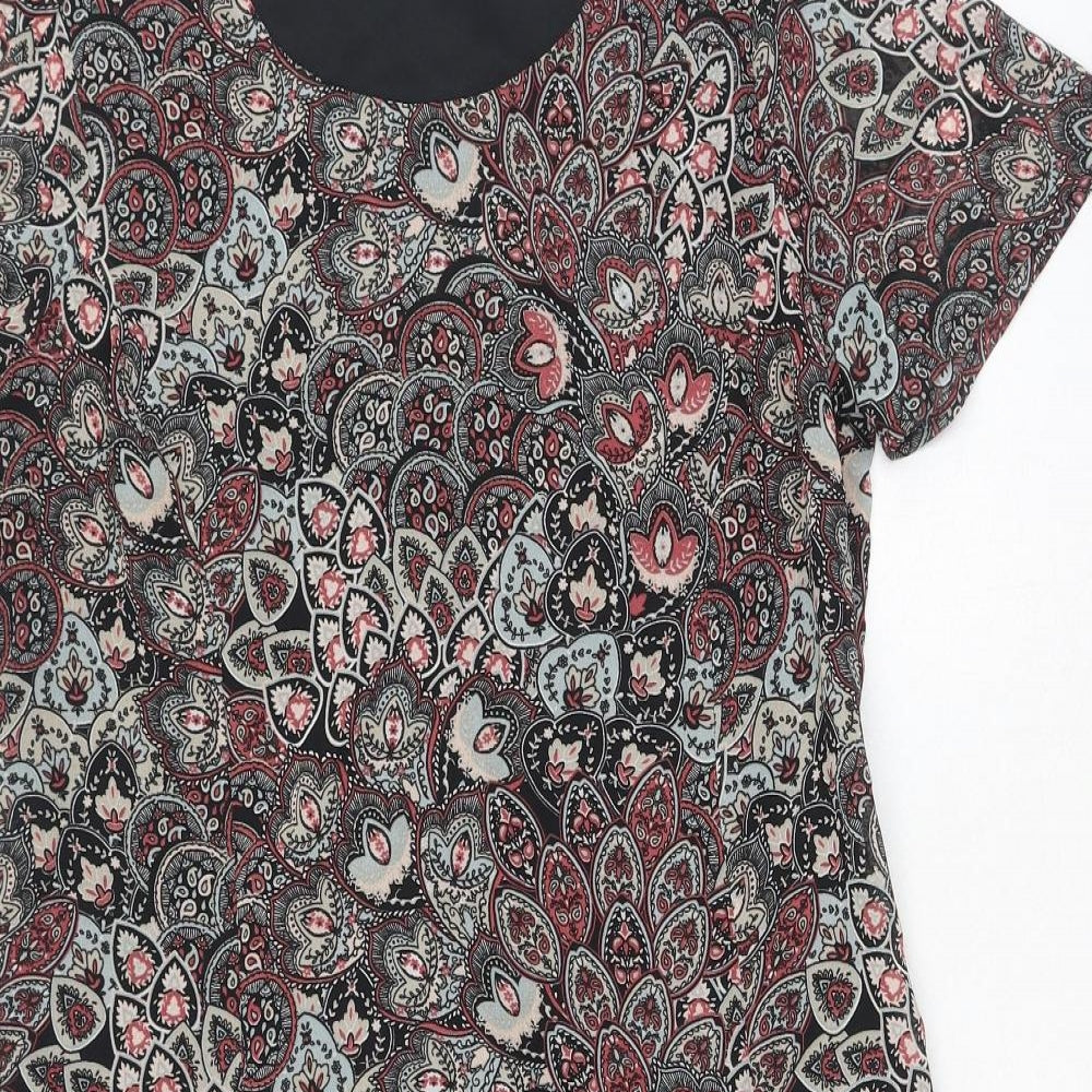 Damart Womens Black Paisley Polyester A-Line Size 14 Round Neck Button