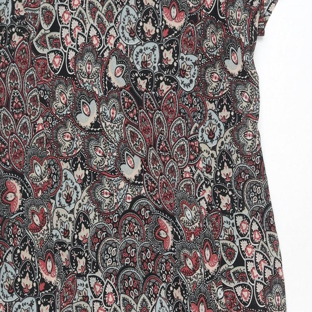 Damart Womens Black Paisley Polyester A-Line Size 14 Round Neck Button