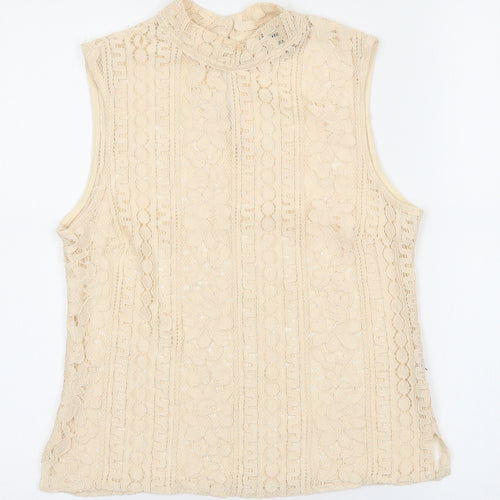Primark Womens Beige Geometric Polyester Basic Tank Size 6 Mock Neck