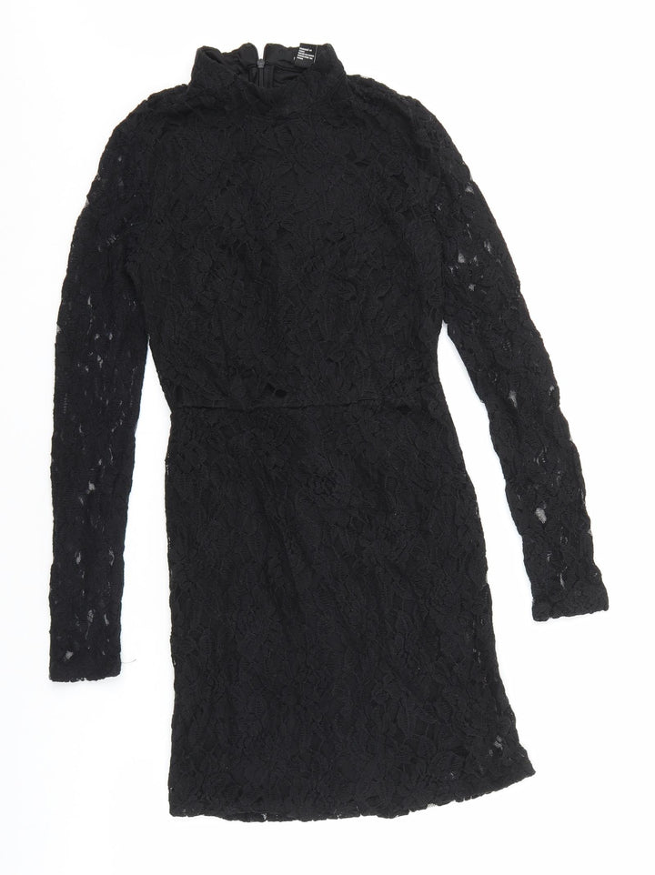 FOREVER 21 Womens Black Cotton Bodycon Size S Mock Neck Zip