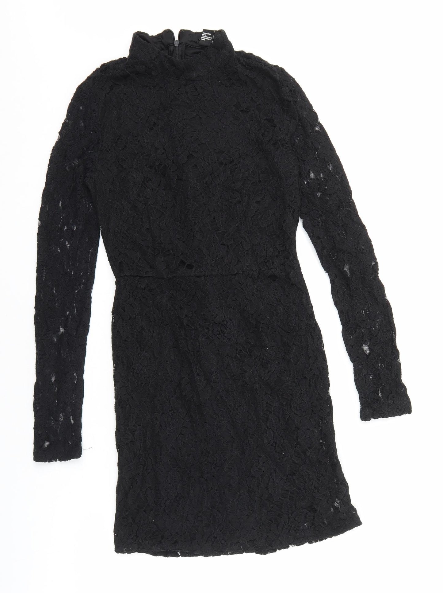 FOREVER 21 Womens Black Cotton Bodycon Size S Mock Neck Zip