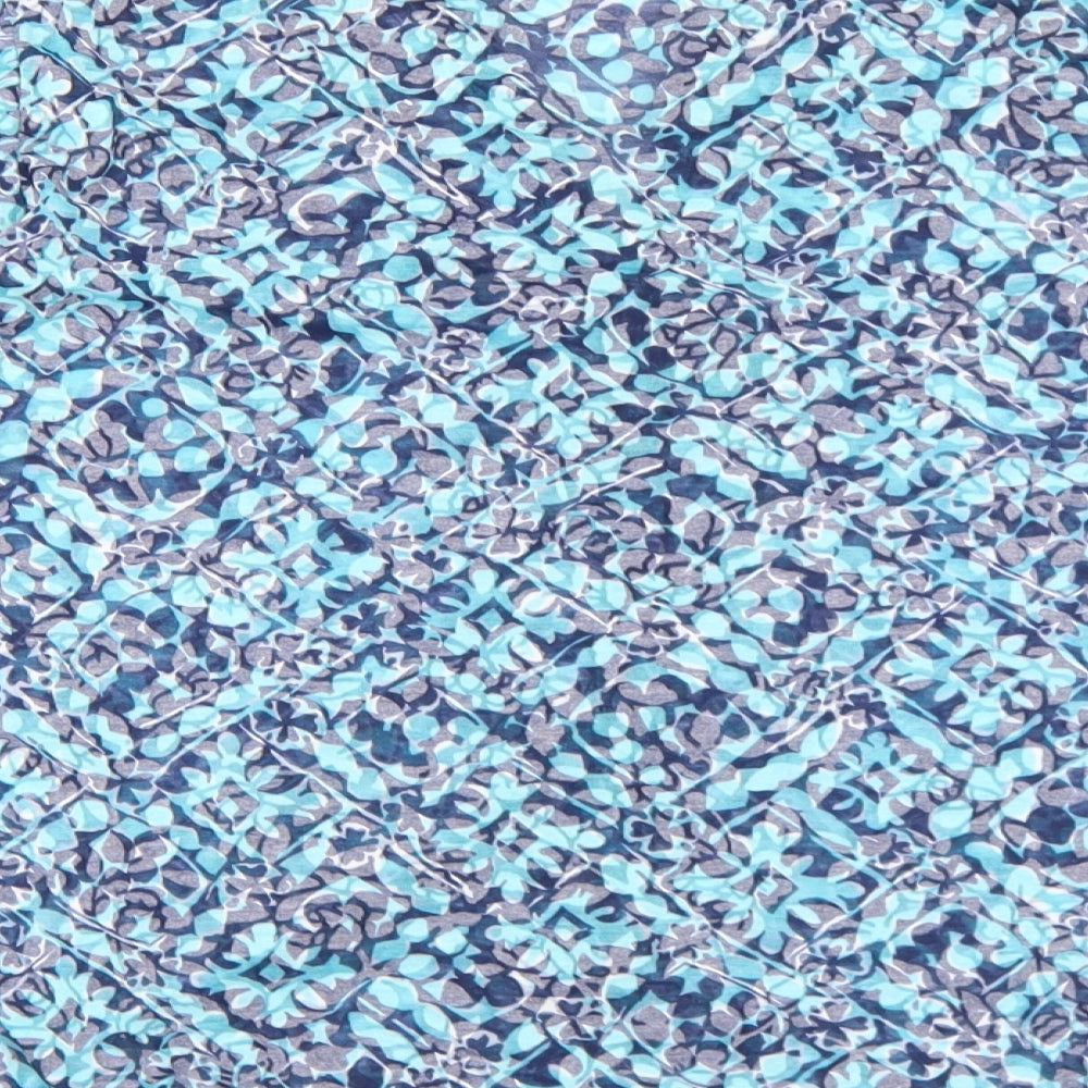 Marks and Spencer Womens Blue Geometric Cotton Basic Button-Up Size 18 V-Neck