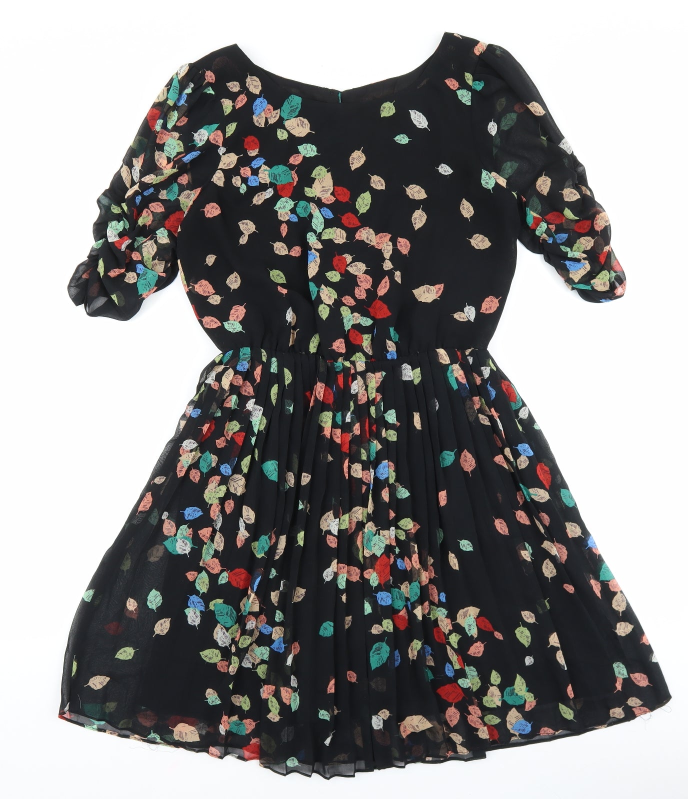 Oasis Womens Black Geometric Polyester Fit & Flare Size 10 Boat Neck Button