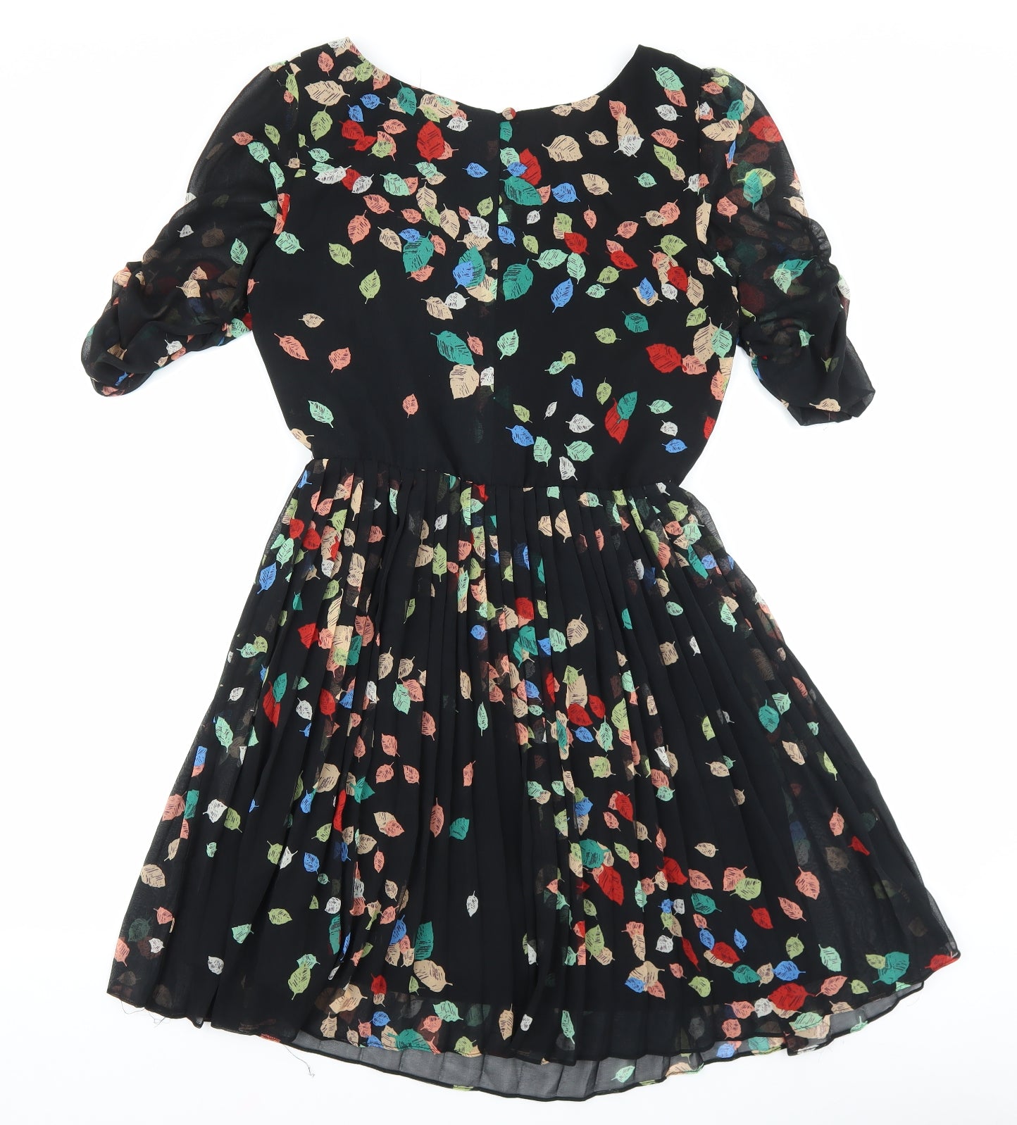 Oasis Womens Black Geometric Polyester Fit & Flare Size 10 Boat Neck Button