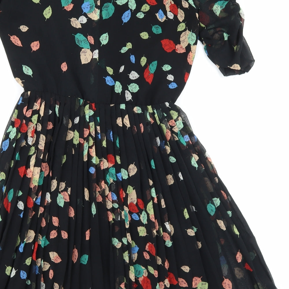 Oasis Womens Black Geometric Polyester Fit & Flare Size 10 Boat Neck Button