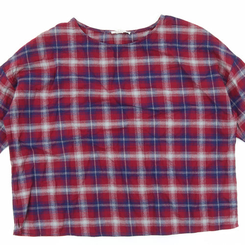 Essentiel Womens Red Plaid 100% Cotton Basic T-Shirt Size 12 Round Neck