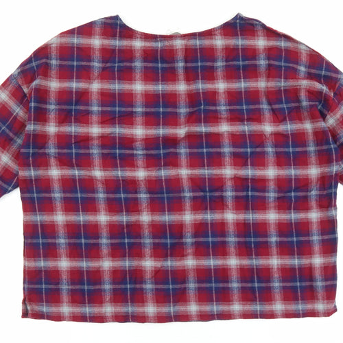 Essentiel Womens Red Plaid 100% Cotton Basic T-Shirt Size 12 Round Neck