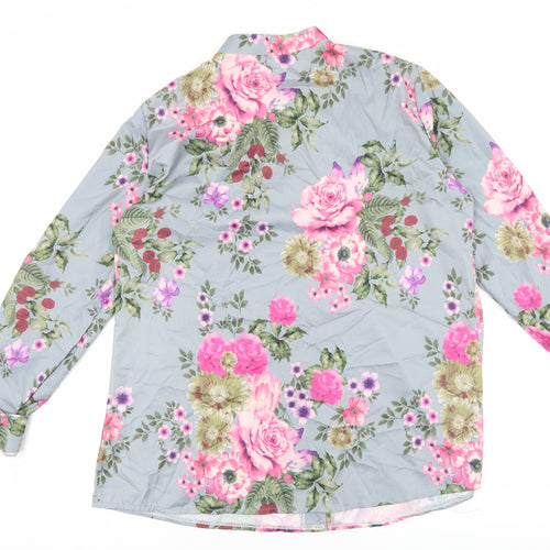 Preworn Womens Grey Floral Polyester Basic Button-Up Size 3XL Round Neck