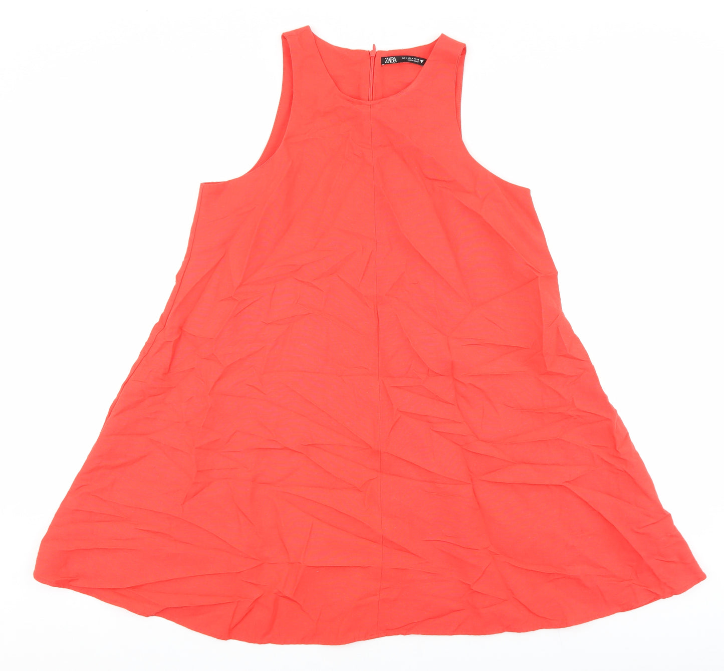 Zara Womens Red Viscose Trapeze & Swing Size M Round Neck Zip