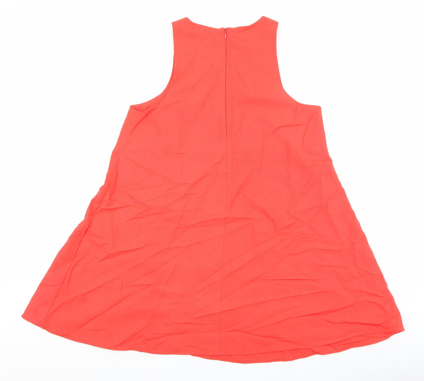 Zara Womens Red Viscose Trapeze & Swing Size M Round Neck Zip