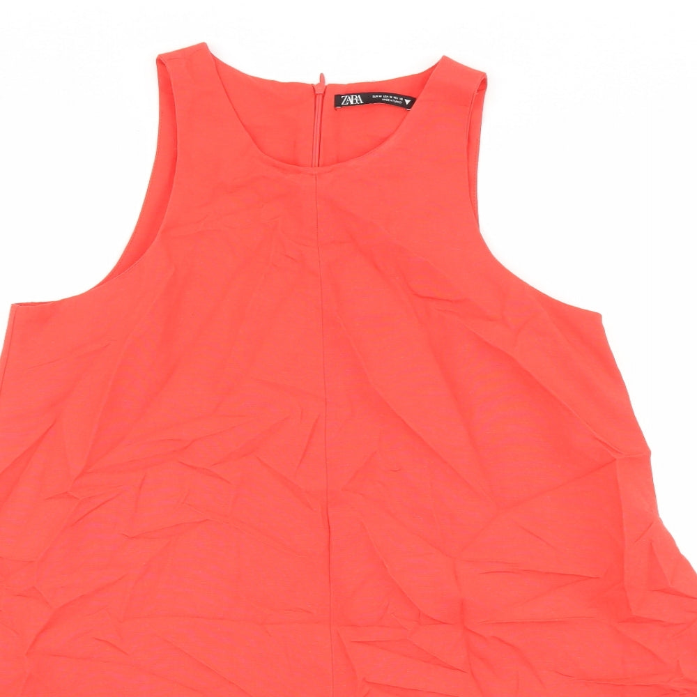 Zara Womens Red Viscose Trapeze & Swing Size M Round Neck Zip