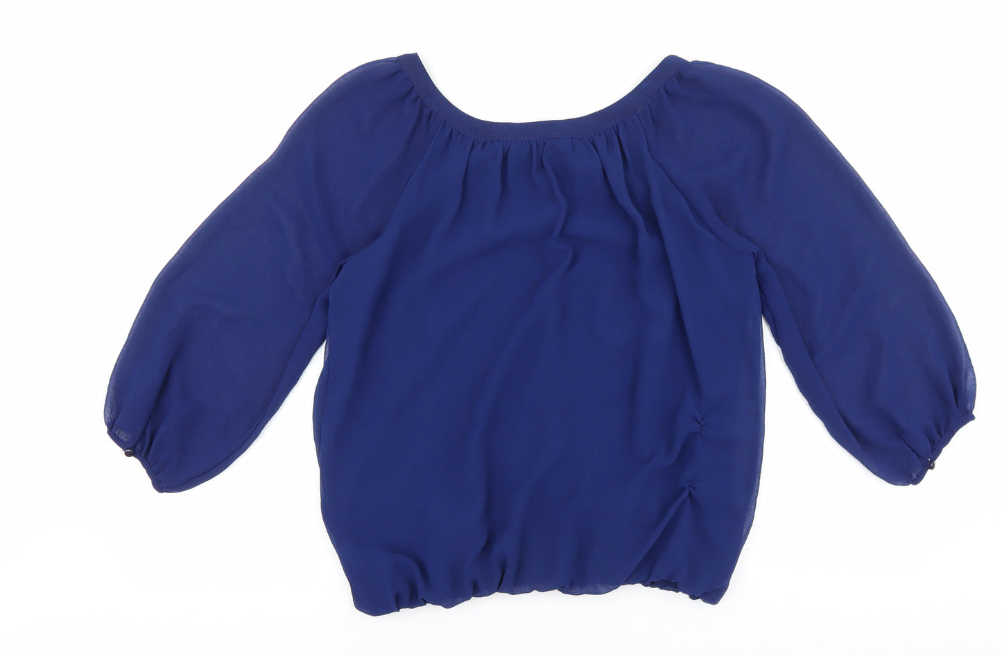 Billie & Blossom Womens Blue Polyester Basic Blouse Size 12 Scoop Neck - Neck Detail